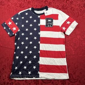 Parish Nation Mens XL Red Blue‎ Tee Shirt USA Flag Stars Stripes 4th of July NWT